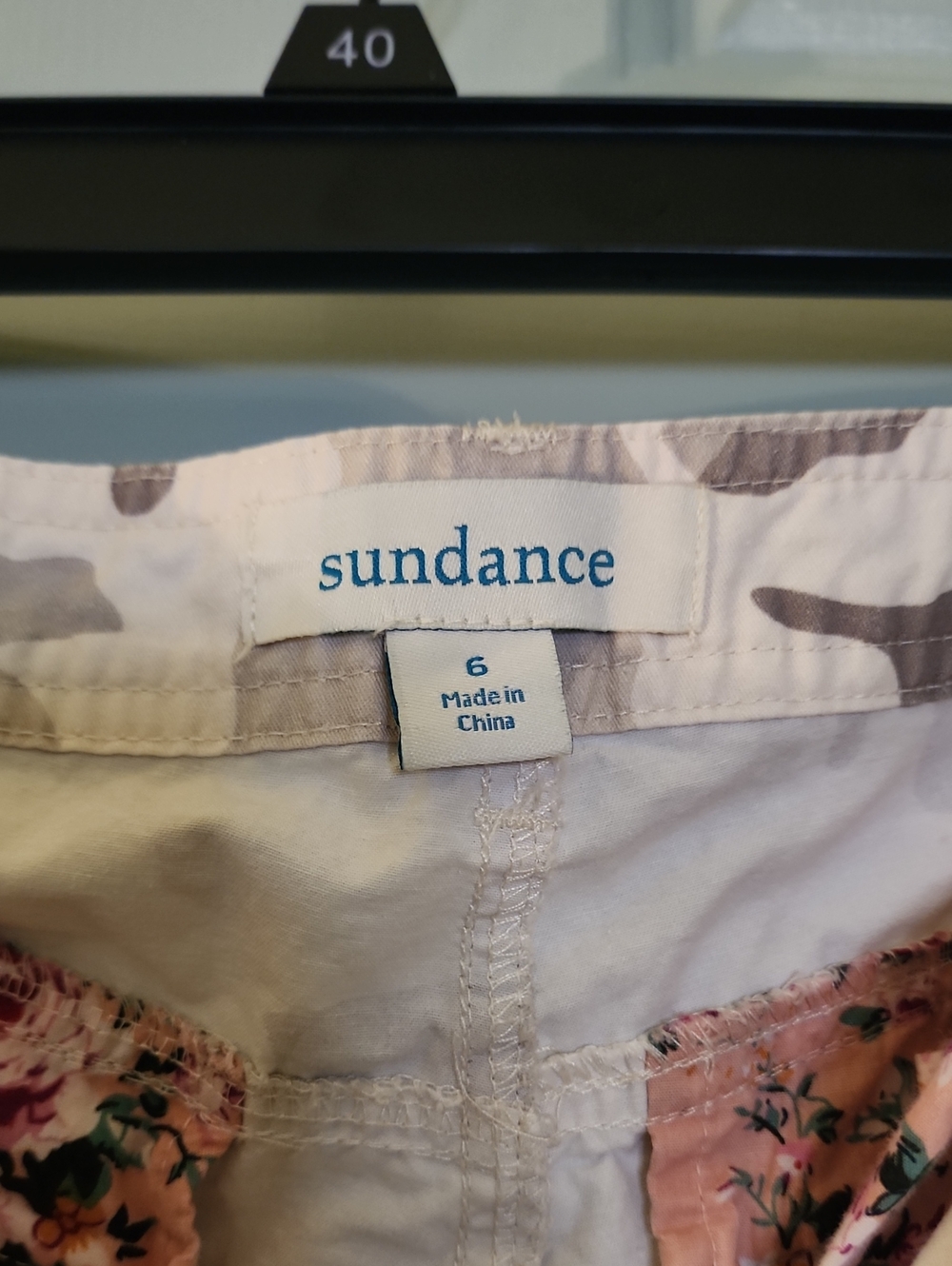 Sundance Beige Camo Shorts with Blue/Yellow Floral Embroidery - Picture 6 of 6